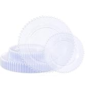 U-QE 60PCS Clear Plastic Plates - Fancy Beaded Plates Disposable Heavy Duty - Premium Hard Plasti...