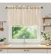 Seenus Beige Farmhouse Valance Curtain with Tassels, 52 x 18 inch Linen Textured Window Curtain f...