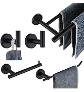 JQK Bathroom Hardware Set, 5-Piece Bath Accessories Set Matte Black Wall Mount Includes 24 in Tow...