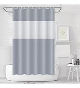 timecity Grey Shower Curtain Plastic Shower Curtain Set with 12 White Hooks Clear Top Window PEVA...