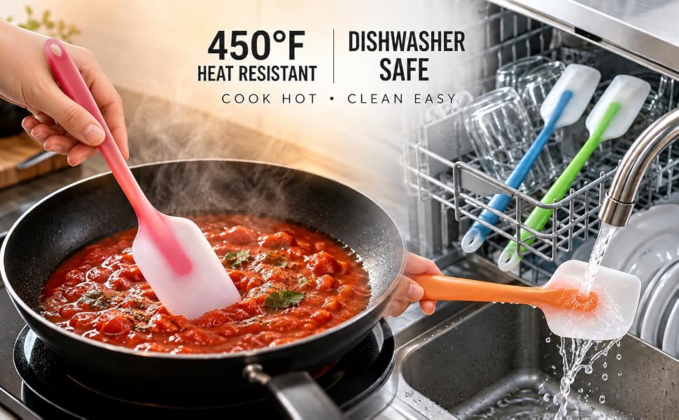 hiramware silicone spatula set heat resistant up to 450F dishwasher safe