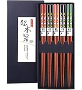 MFJUNS 5 Pairs Natural Wooden Chopsticks Reusable Japanese Chopsticks - Lightweight Safe Chop Sti...