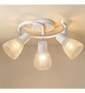 HiBay 3-Light Track Lighting, Modern Glass Ceiling Light Fixture White, Directional Flush Mount S...