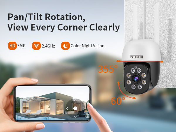  2K 3.0MP Outdoor WiFi PTZ Security Camera, 2.4G WiFi, Auto Tracking