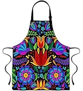 LshyMn Mexican Flower Apron 33.4x27.5 In Kitchen Apron Mexican Ethnic Floral Embroidery Style Pat...