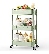 LEHOM 3 Tier Rolling Storage Cart, Metal Trolley Utility Cart with Wheels &amp; Hooks, Easy Assembly ...