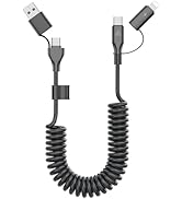 Coiled USB-C and Lightning Cable 2-in-1, 3FT iPhone 17 16 Car Charger Cord, 60W Fast Charging Cab...