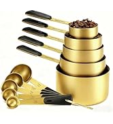Bopei Measuring Cups and Spoons Set, Gold Electroplated Stainless Steel 10 Piece for Cooking and ...