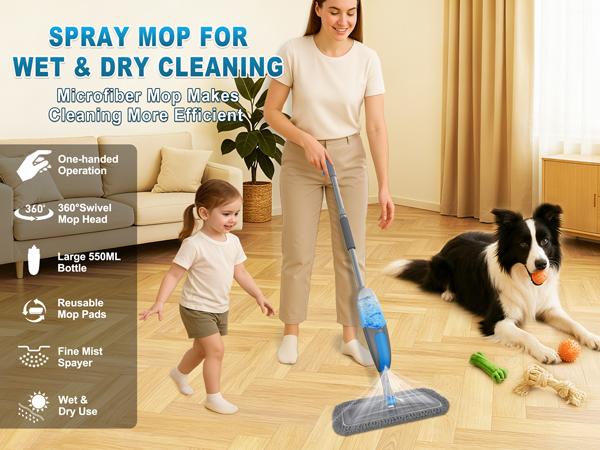 Spray mops for floor cleaning