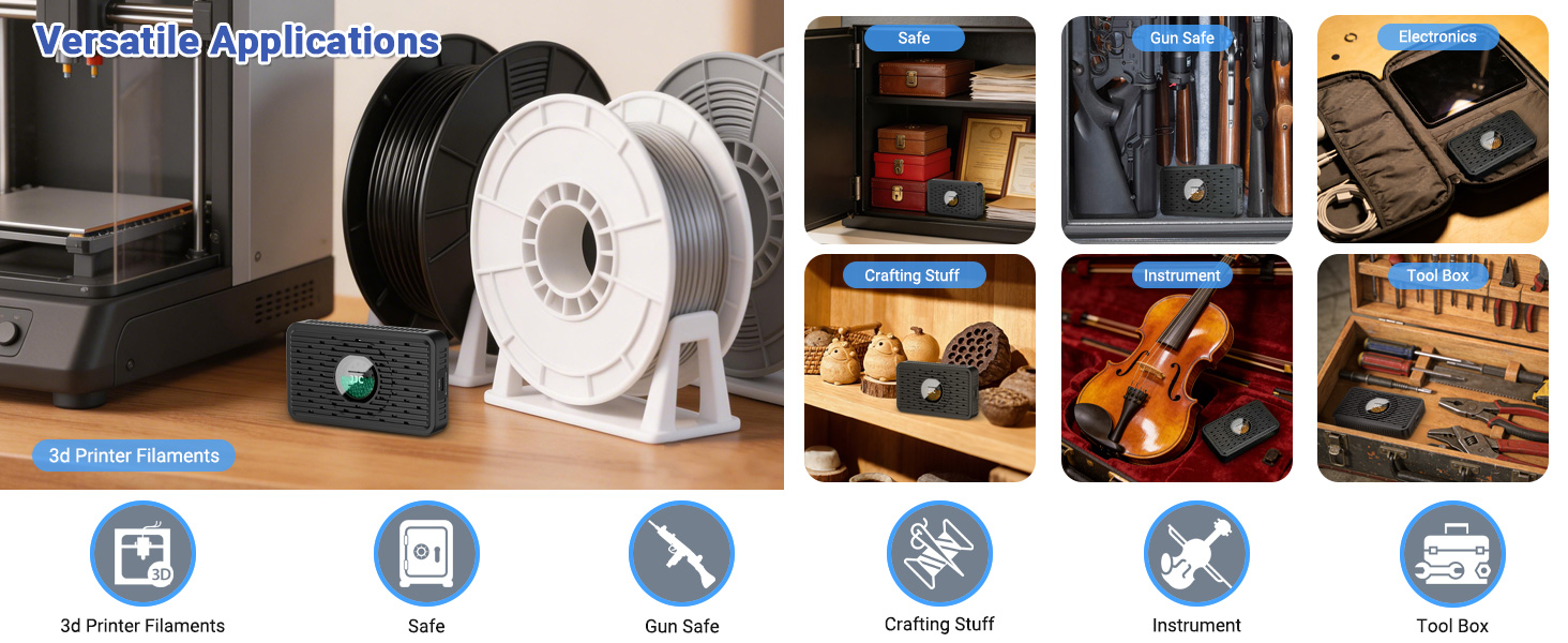 Auto Power-off Rechargeable Desiccant Dehumidifier with USB-C Cable