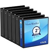 2 Inch 3-Ring Binder, 2" Round Ring Binder with 2 Inside Pockets, 6 Pack Black Binder, Clear View...