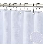 Baires Bath White Fabric Shower Curtain -72X72 inch Waffle Textured Heavy Duty Shower Curtain, wi...