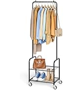 AOODA Small Clothes Rack with Shelves, Metal Sturdy Rolling Clothing Racks for Hanging Clothes, P...