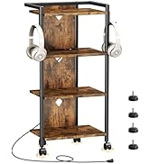 CABTE Mobile AV Media Stand with Power Outlets,4-Tier Media Console with 4 Rolling Caster Wheels,...