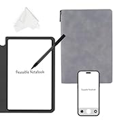Reusable Whiteboard Notebook, A5 Erasable Smart Notebook, Portable Sketchbook with Wipe Cloth and...
