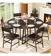 Homedawn Dining Room Table Set for 6, 7-Piece Kitchen Table Chairs for 6, 47'' Round Dining Room ...