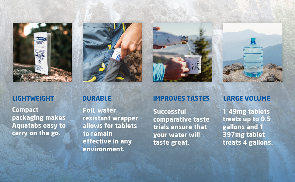Aquatabs – lightweight, compact addition alongside water packets, water pouches, and camping stuff