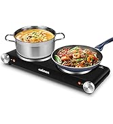 Cusimax Hot Plate for Cooking 1800W Portable Electric Double Burner Countertop Cooktop Cast Iron ...