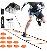 GHB Agility Ladder Speed Training Ladder Workout Ladder with 6 or 10 Cones 12 Rung 20ft with Resi...