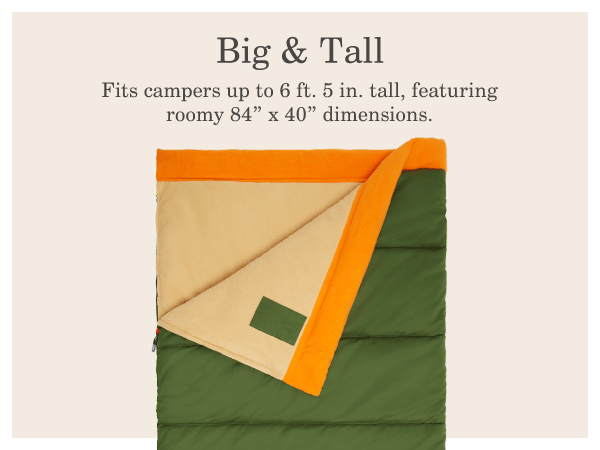 coleman big tall sleeping bag large green tan orange comfortable light hike camping liner backpack