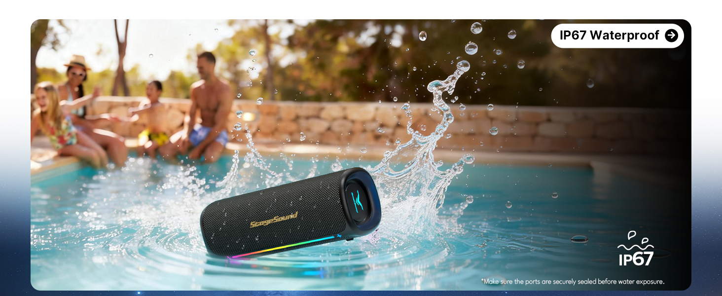 bluetooth speaker waterproof IP67, for shower, beach, pool party