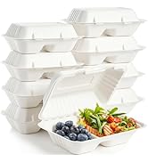 Elsjoy 90 Pack 2-Compartment Clamshell Take Out Containers, 9" x 6" Compostable Hinged Food Conta...