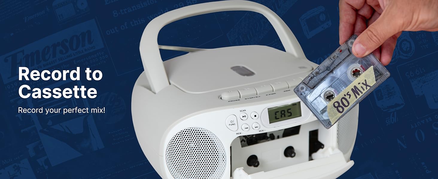 Cassette Recording feature allows you to create mixtapes for friends and family using tape recorder.