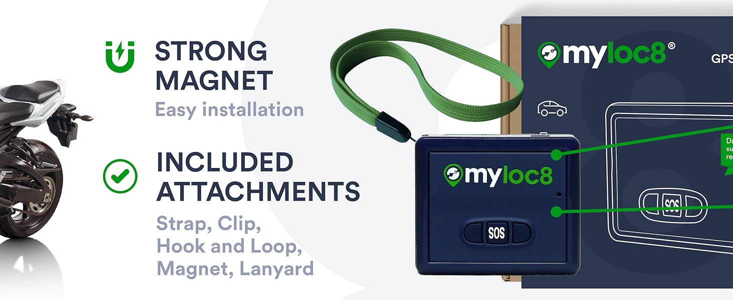 myloc8 gps tracker includes strap hook and loop magnet lanyard 