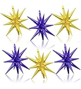 Purple Gold Star Balloons, 22 Inch Dark Purple Gold Foil Explosion Star Balloons, Large Spike Bal...
