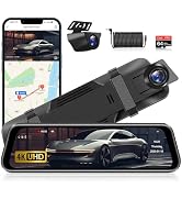 4K WiFi Rear View Mirror Camera 10’’ Mirror Dash Cam Front and Rear w Super Night Vision Dash Cam...