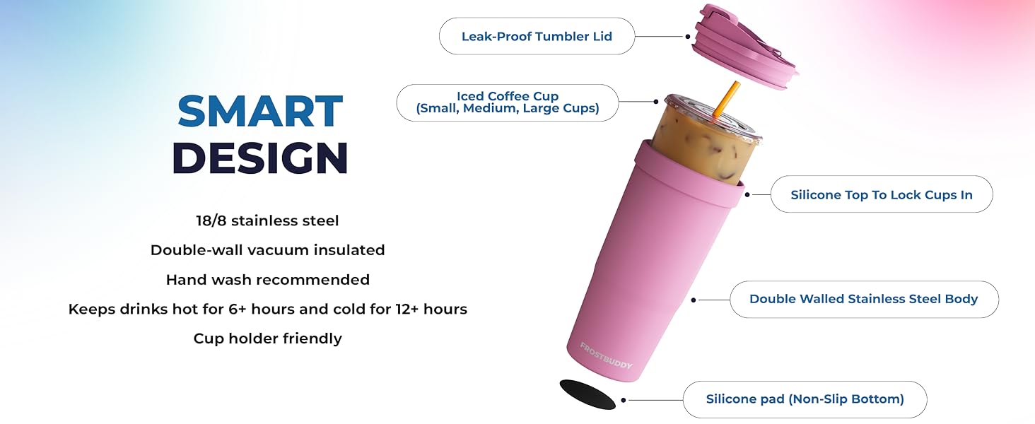 SMART DESIGN Keeps drinks hot for 6+ hours and cold for 12+ hours Cup holder friendly