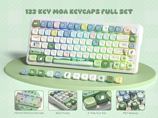 126-Key MOA Keycaps Full Set, It features a vibrant rainbow color scheme