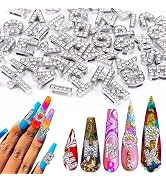 AIERSA Large Letter Nail Charms y2k, 52 Pcs Silver Nail Charms, 3D Initial Rhinestones Nail Art C...