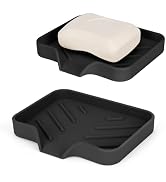 2 Pack Silicone Soap Dish, Self Draining Soap Dish, Non Slip Bar Soap and Sponge Holder for Bathr...