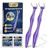Bopika Dental Flosser Kit with 2 Long Handles &amp; 200 Refill Heads, 135° Angled Manual Floss Picks ...