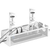 DELAMU Under Desk Cable Management Tray, No Drill Metal Mesh Cable Management Under Desk with F-C...