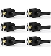 Estmoon 6 Pack Matte Black Door Handle, Keyless Interior Door Knobs Square Privacy Door Levers He...