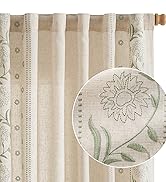 jinchan Linen Curtains for Bedroom Boho Curtains 84 Inches Length Linen Blended Embroidered Flora...