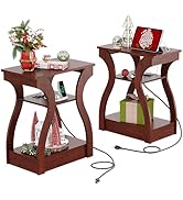 WLIVE End Tables Living Room Set of 2, Cherry Side Tables with Charging Station, Nightstand for B...