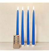Ni-JASW Bright Blue Flameless Taper Candles with Remote, Flickering Battery Powered LED Candlesti...