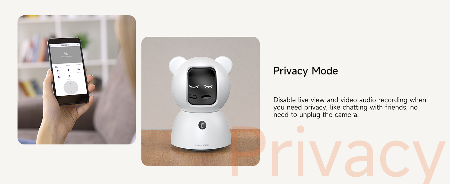CINMOORE Security Camera Indoor 360° WiFi Camera, Privacy Mode, Pet/Dog Camera with Phone app