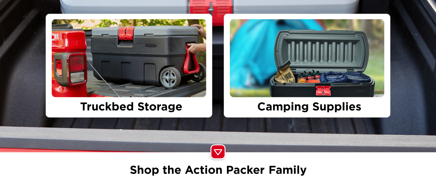 Image of storage container against wall with text reading garage tools.