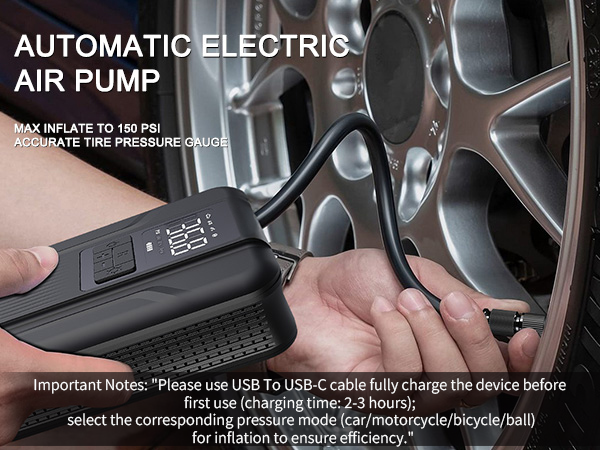 Tire Inflator Portable Air Compressor Portable Pump for Car Tires Inflator 150 PSI &amp; 5000mAh Battery