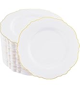 WDF 60pcs Gold Dessert Plates-7.5inch Baroque White and Gold Small Dessert Plates/Disposable Sala...