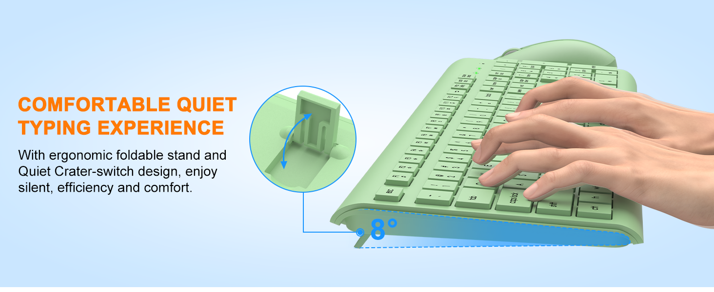 Wireless Keyboard and Mouse Combo, Full Size Silent Ergonomic Keyboard Mouse