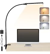 ShineTech LED Desk Lamp for Home Office, Eye-Caring Desk Light with Clamp, 3 Colors Stepless Brig...