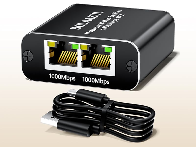 RJ45 Network Splitter Adapter Gigabit,1000Mbps Extension Connector Ethernet Cable Splitter 1 to 2 