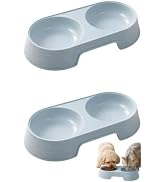 2Pcs Pet Food and Water Bowl, Double Feeding Bowls, Small Grey, for Cats and Small Dogs, Portable...