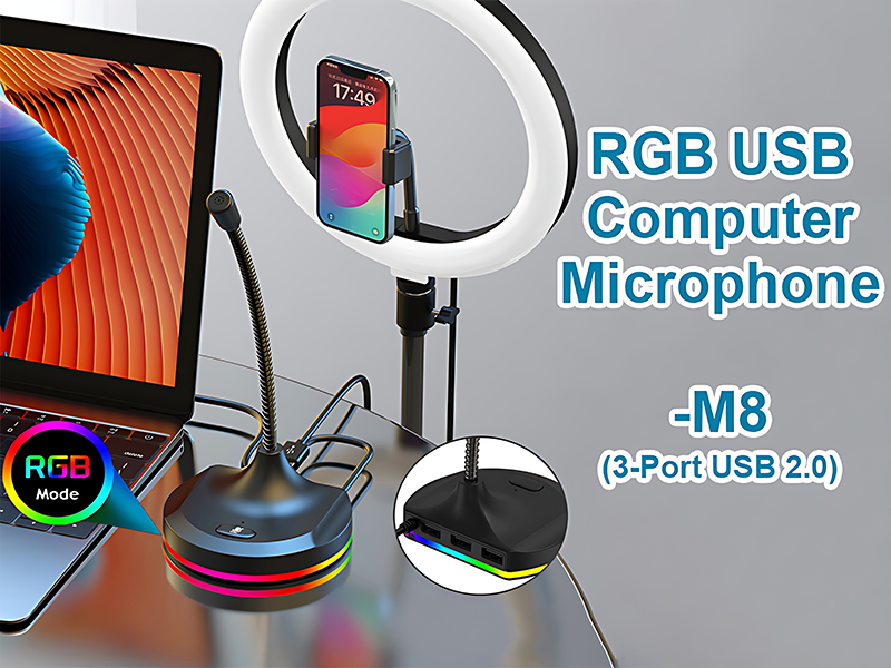 Blapsuro M8 USB Computer Microphone with Mute Button and RGB Lighting,Plug&amp;amp;Play Mic