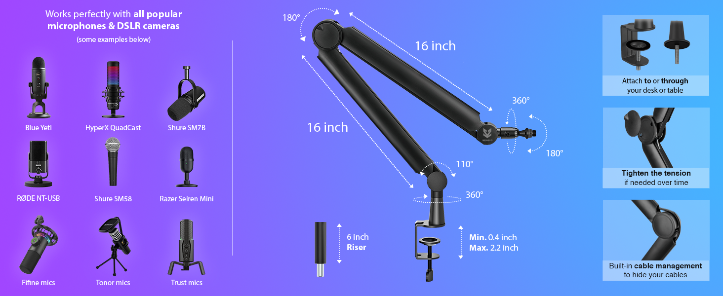Shure SM7b microphone arm for Shure MV7 mic stand elgato boom arm fifine k688 fifine am8 mic stand